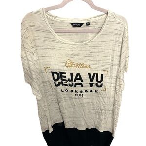 Simply Be white and Black Graphic Tee with black sheer on bottom 24 viscose new